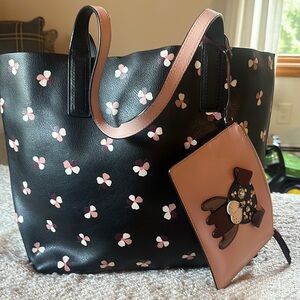 Kate Spade Black and Pink Floral Butterfly Tote